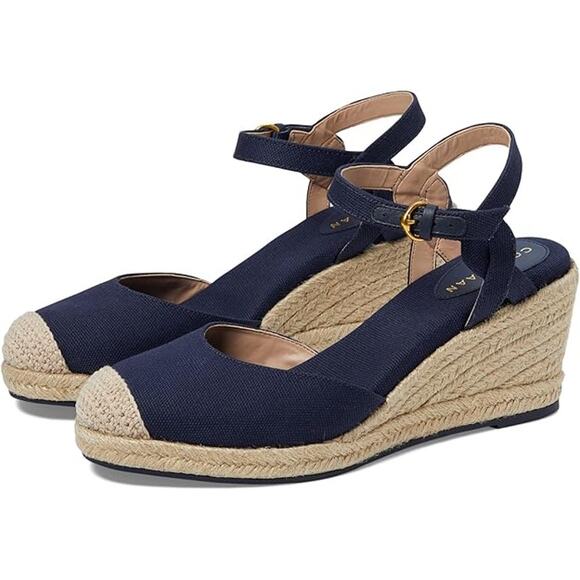 NWT Cole Haan Women's Cloudfeel Espadrille Wedge 80mm ,Navy Blazer Linen-Sz 9 - Picture 1 of 7